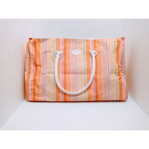 Vintage‎ Estee Lauder Large Travel Bag Overnighter Stripes Duffle Pink Orange